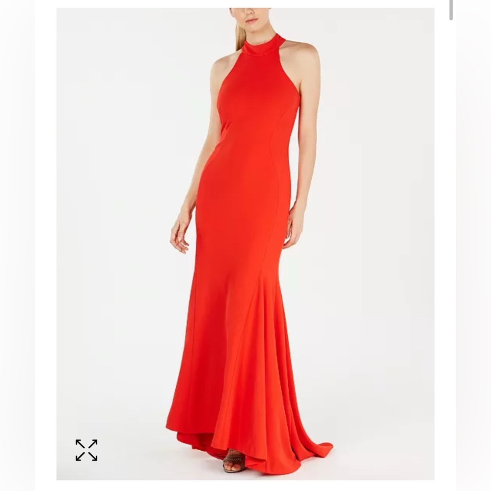 Calvin Klein Red Halter Neck Sleeveless Gown